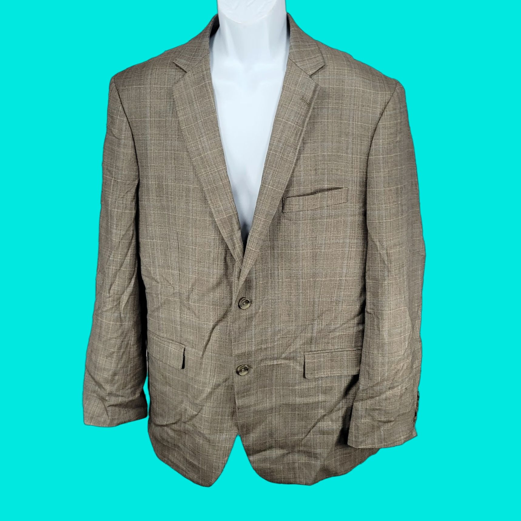 Pronto Uomo Pronto Uomo Sport Coat Jacket Brown Wool Blend Windowpane 2 Button Blazer 44L Mens Size 44R - 1 Thumbnail