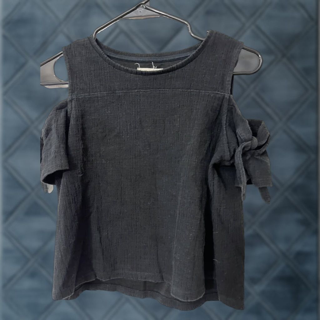 Madewell VINTAGE Madewell Skylark Cold Shoulder Blouse Womens Size Small Black Cropped Casual Alice in Wonderland Size S / US 4 / IT 40 - 1 Thumbnail