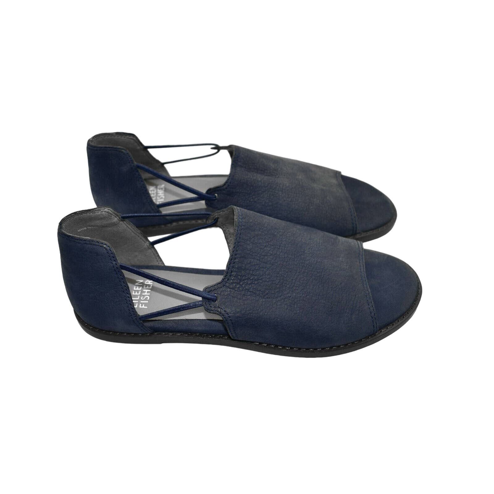 Eileen Fisher B0 NEW EILEEN FISHER Spell Navy Nubuck Sandal Shoes 6 $185 Size US 6 / IT 36 - 3 Thumbnail