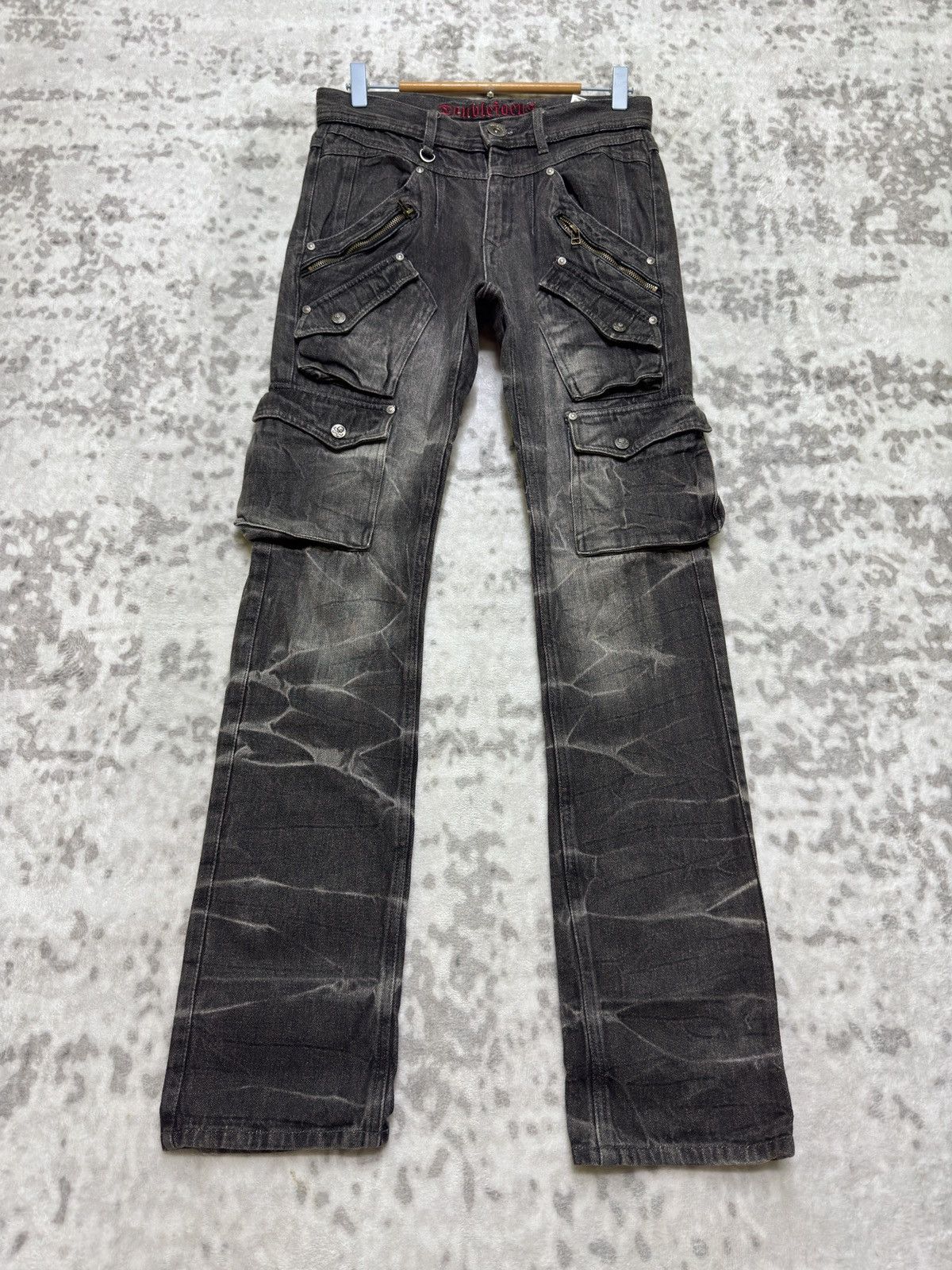 Japanese Brand Double Focus Tactical Cargo Denim Y2K Punk Multipocket Size US 28 / EU 44 - 1 Thumbnail