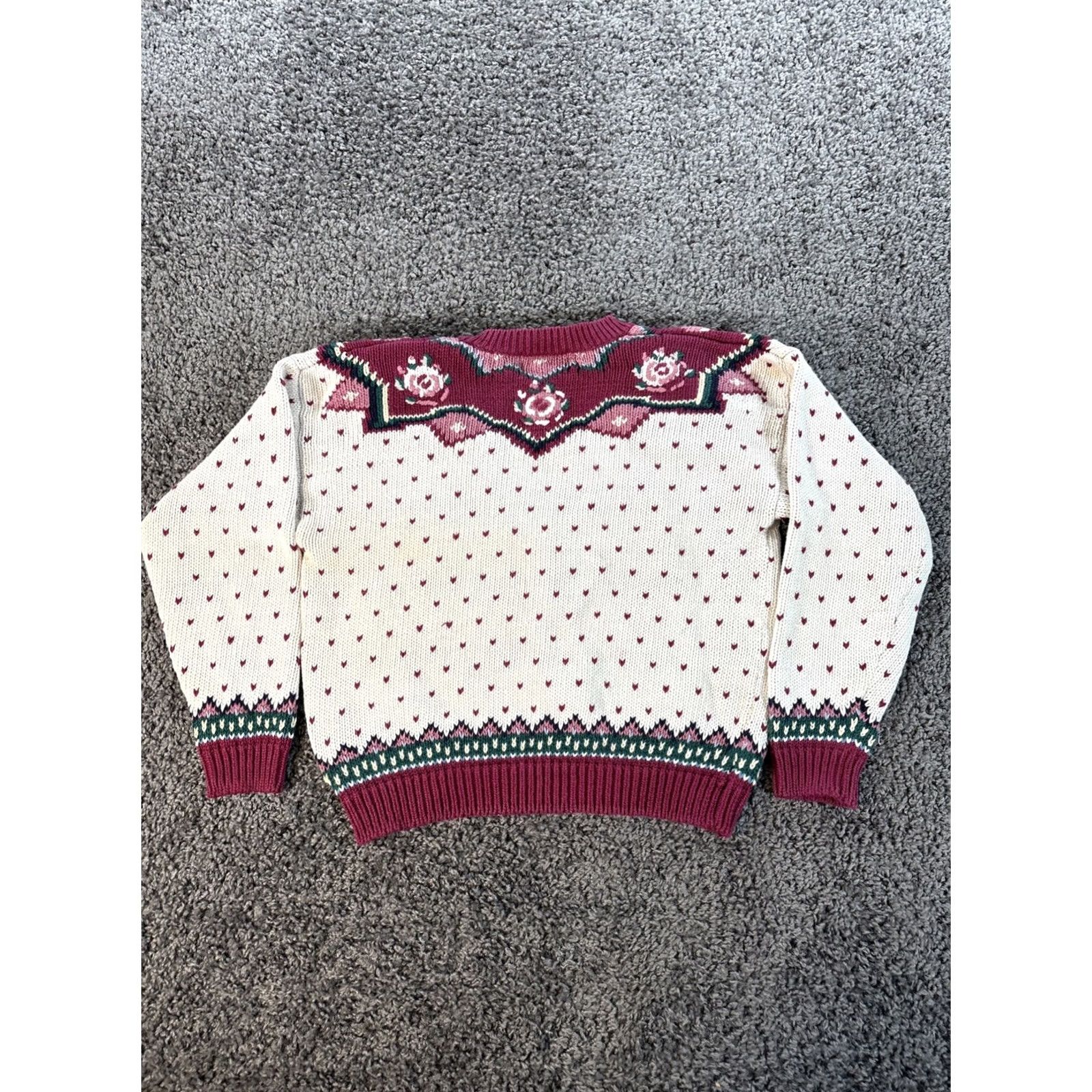Vintage Vintage Ninon De Lenchlos 90s Sweater Large Floral White Embroidered V-Neck Knit Long Sleeve Business Casual Womens Size L / US 10 / IT 46 - 6 Thumbnail