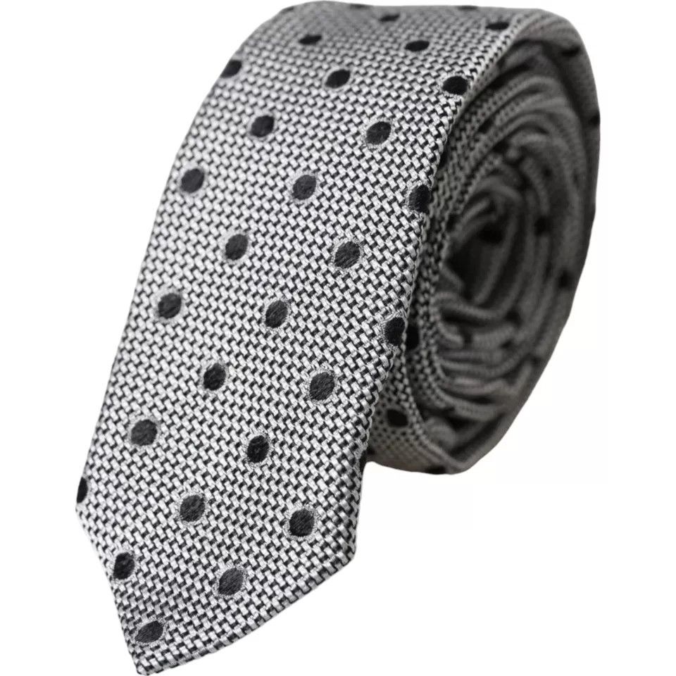 Dolce & Gabbana Black White Dot Fantasy Silk Adjustable Men Men's Tie Size ONE SIZE - 1 Thumbnail