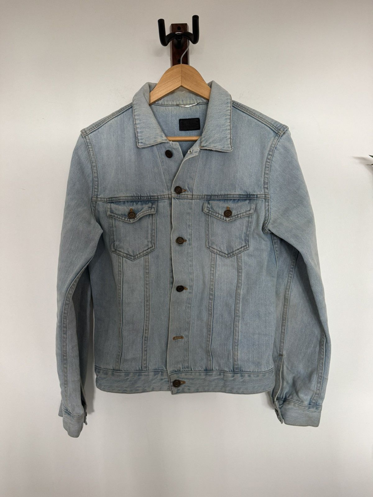 saint laurent paris 2013 デニムジャケット Saint Laurent Paris 2013 Leather Sleeve Denim Jacket