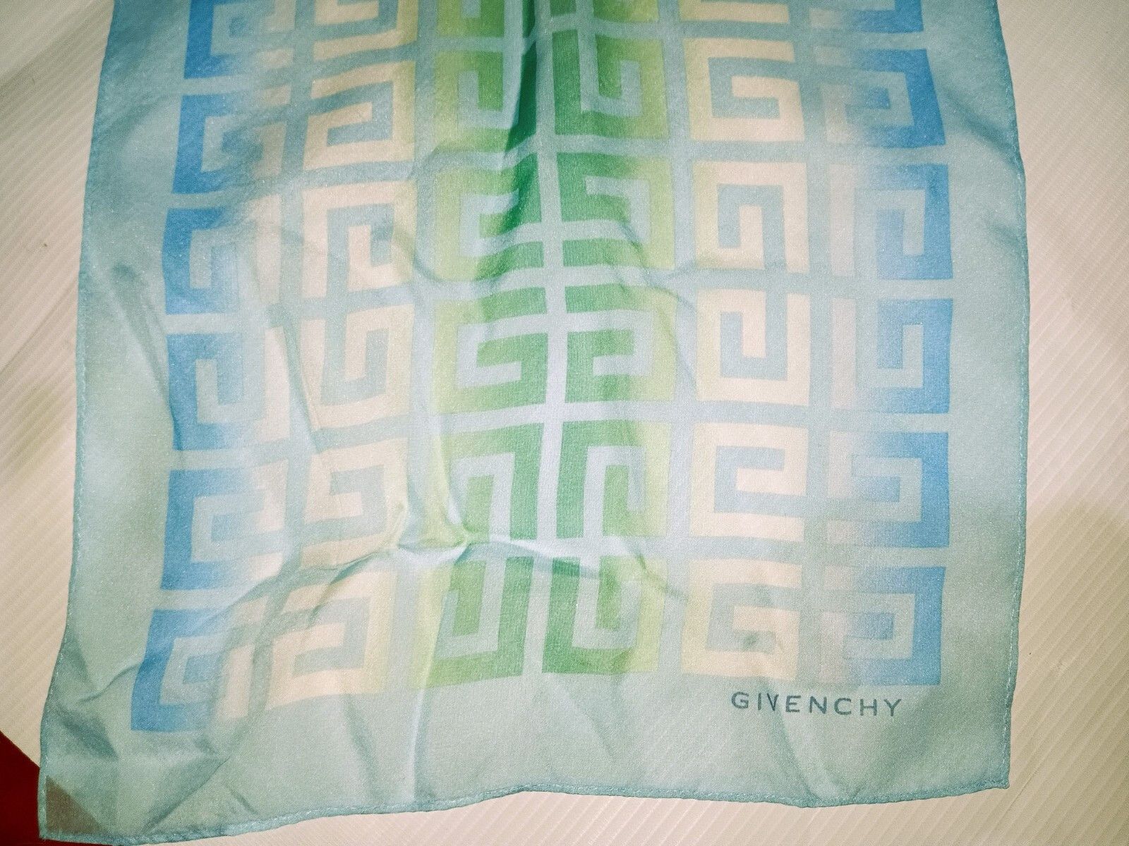 Givenchy GIVENCHY GG PARIS Monogram Blue Green Vintage Silk Scarf Size ONE SIZE - 3 Thumbnail
