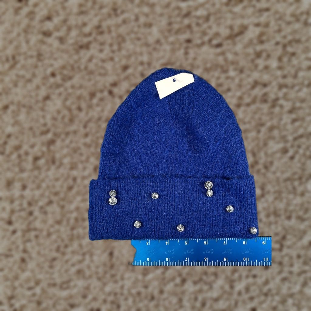Vintage A New Day Beanie Toque Women One Size Blue Knit Jewel Bling 100% Polyester NEW Size ONE SIZE - 1 Thumbnail