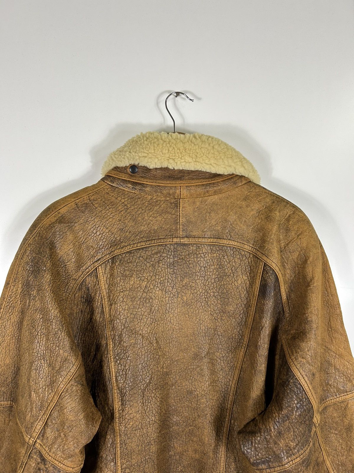 Leather ⚡️Vintage Button Zipper Distressed Leather Bomber Jacket Size US L / EU 52-54 / 3 - 15 Thumbnail