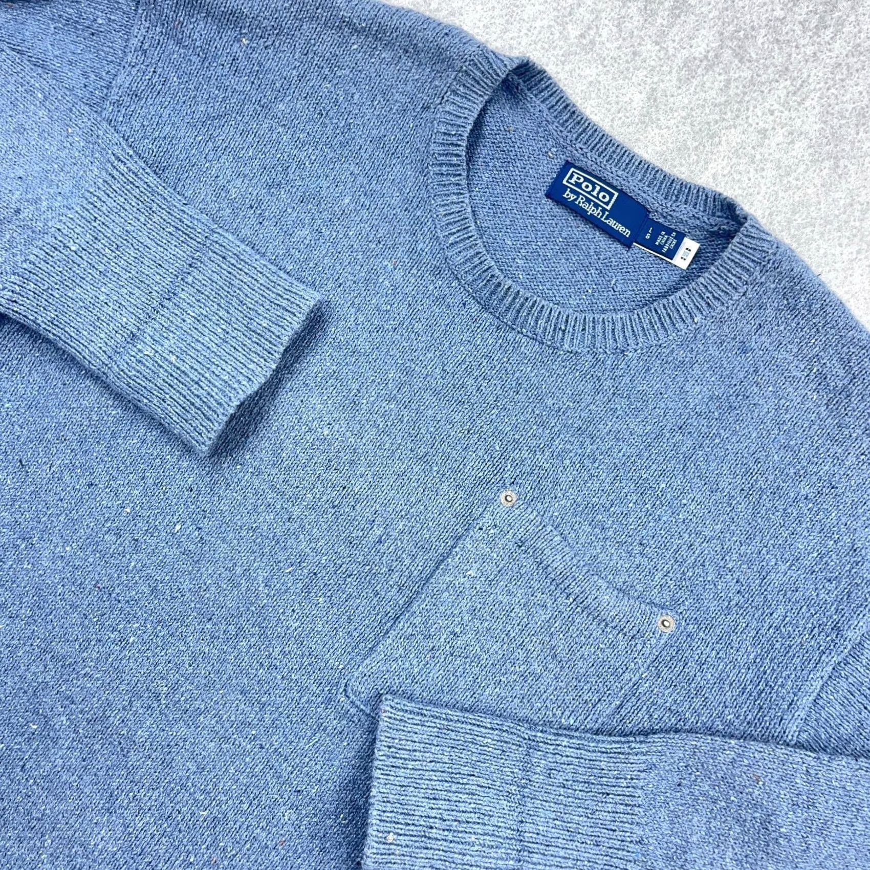 Polo Ralph Lauren VINTAGE Polo Ralph Lauren Sweater Men L Blue Heavy Knit CrewNeck Rib Pocket VTG Y2K Size US L / EU 52-54 / 3 - 2 Thumbnail