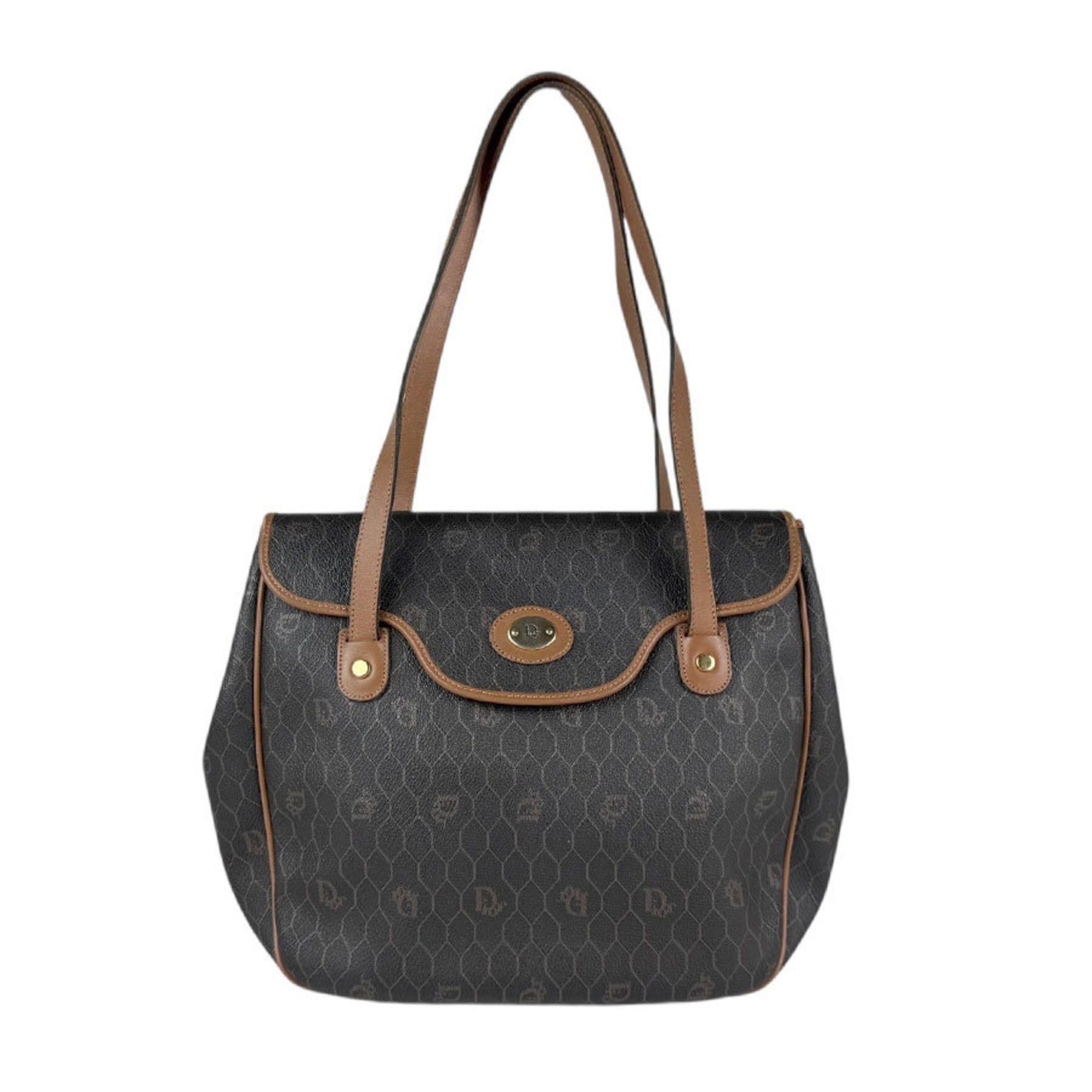 Christian Dior Shoulder Bag Leather Brown Gold Women's Z5030