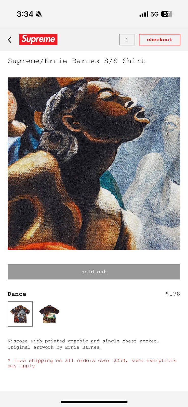 トップス Supreme Ernie Barnes S/S Shirt Dance Supreme Ernie Barnes S S Shirt (SS25) - $178