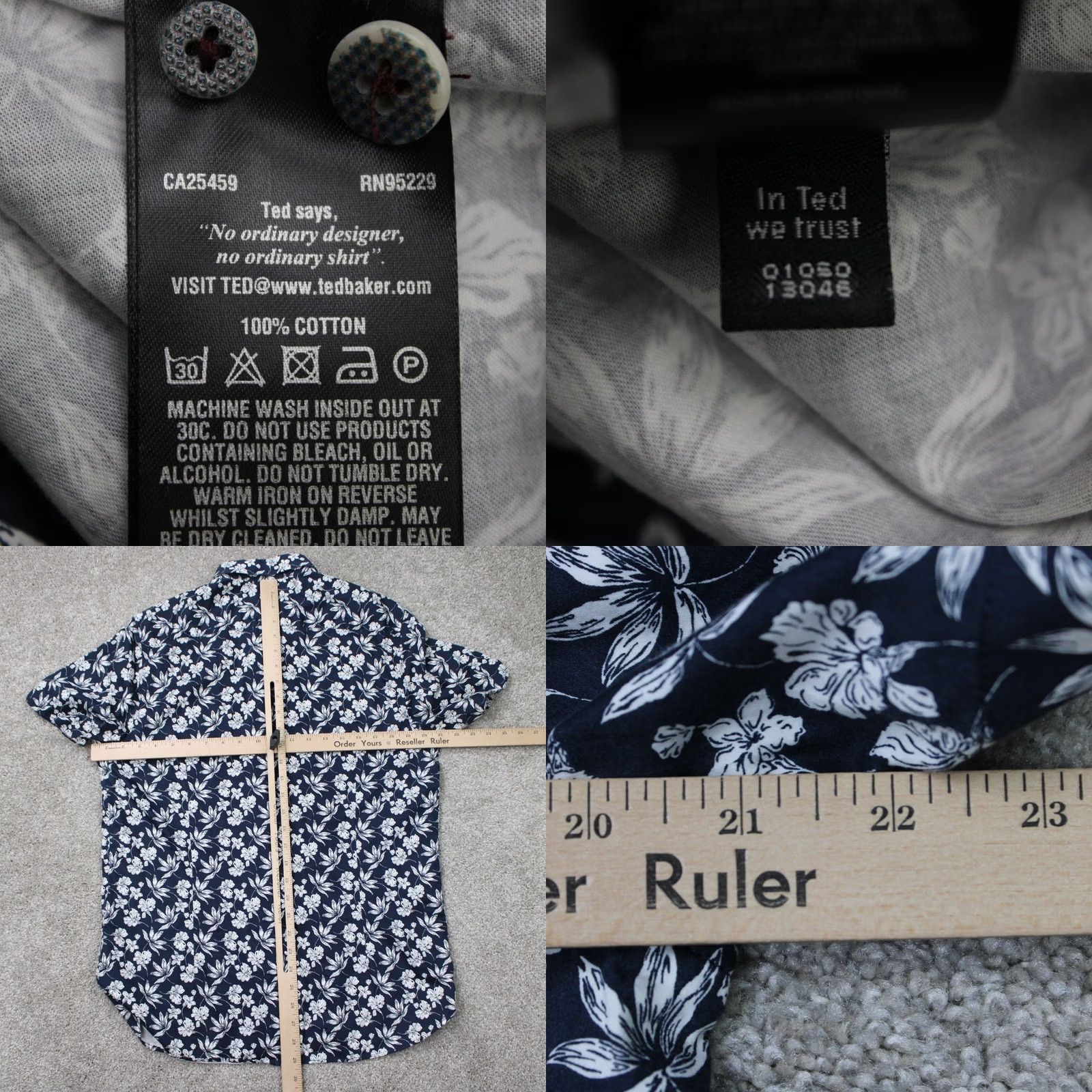 Ted Baker Ted Baker London Shirt Mens 4 Blue Floral 100% Cotton Short Sleeve Button Down Size US S / EU 44-46 / 1 - 8 Thumbnail