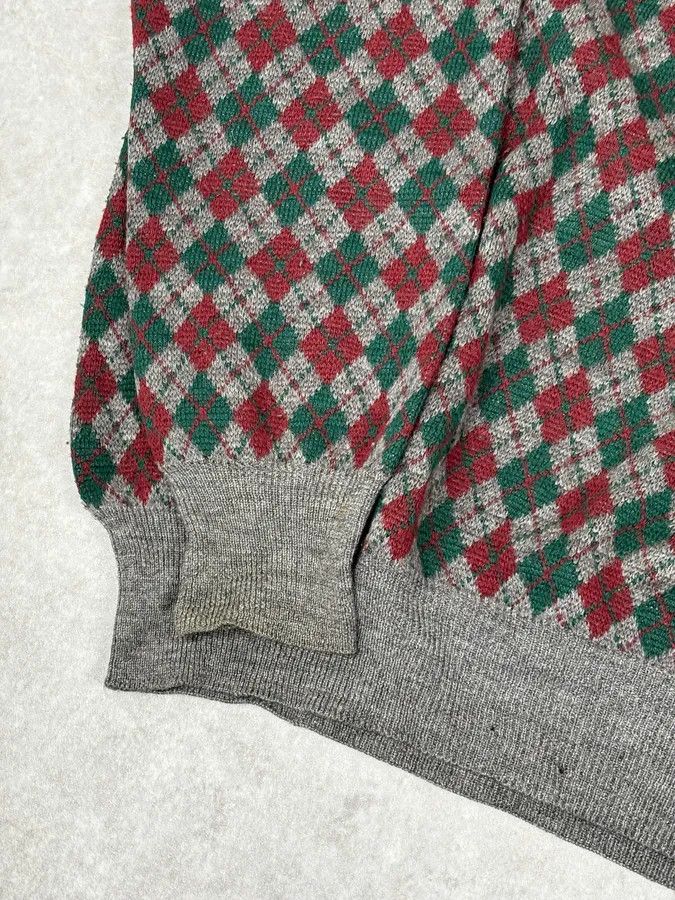 Emporio Armani 1980s Emporio Armani Grey Wool Red & Green Polo Sweater Size US L / EU 52-54 / 3 - 8 Thumbnail