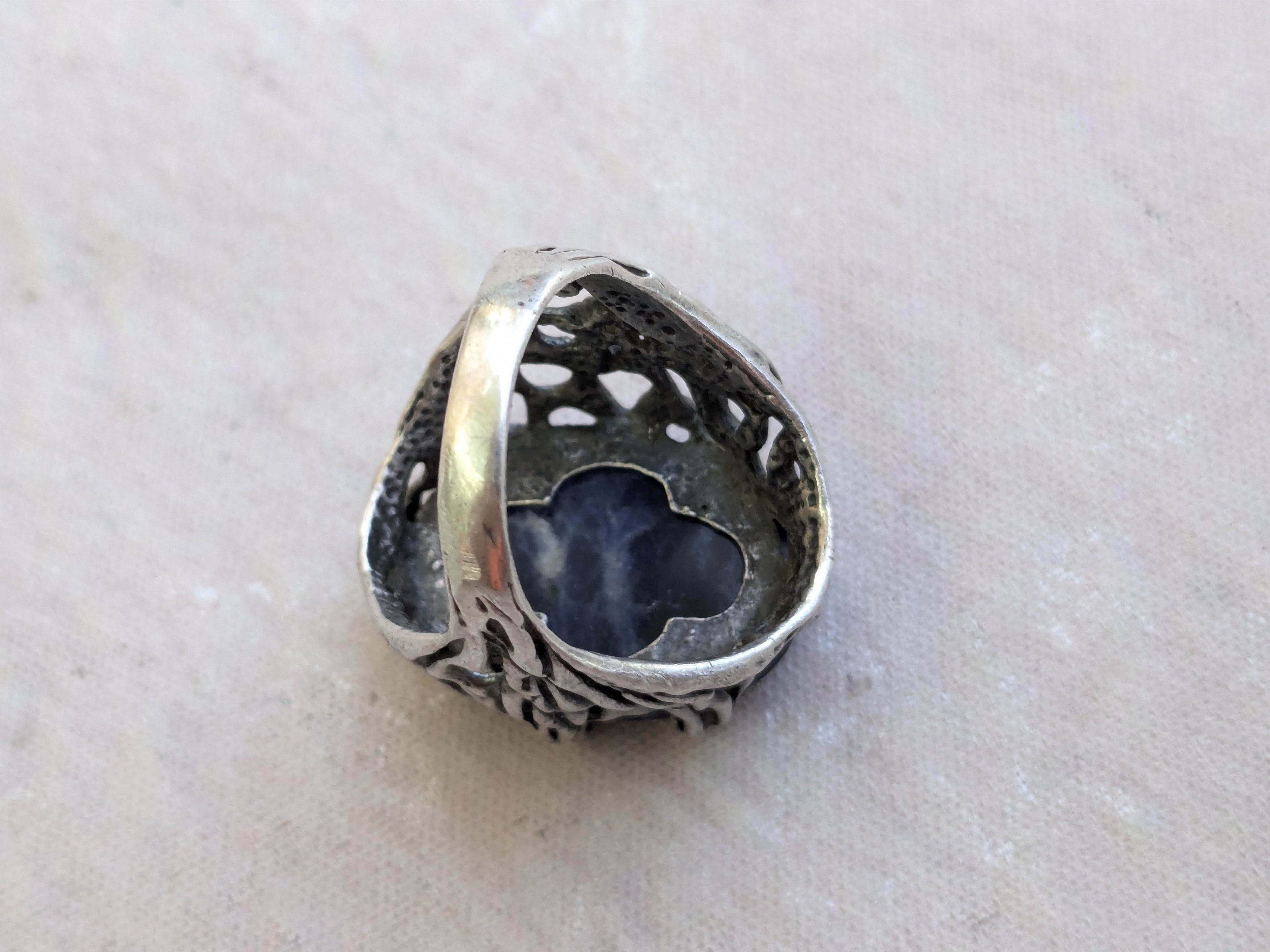 Vintage Vintage Sterling Silver Ring Blue Sodalite 11 Brutalist Size ONE SIZE - 6 Thumbnail