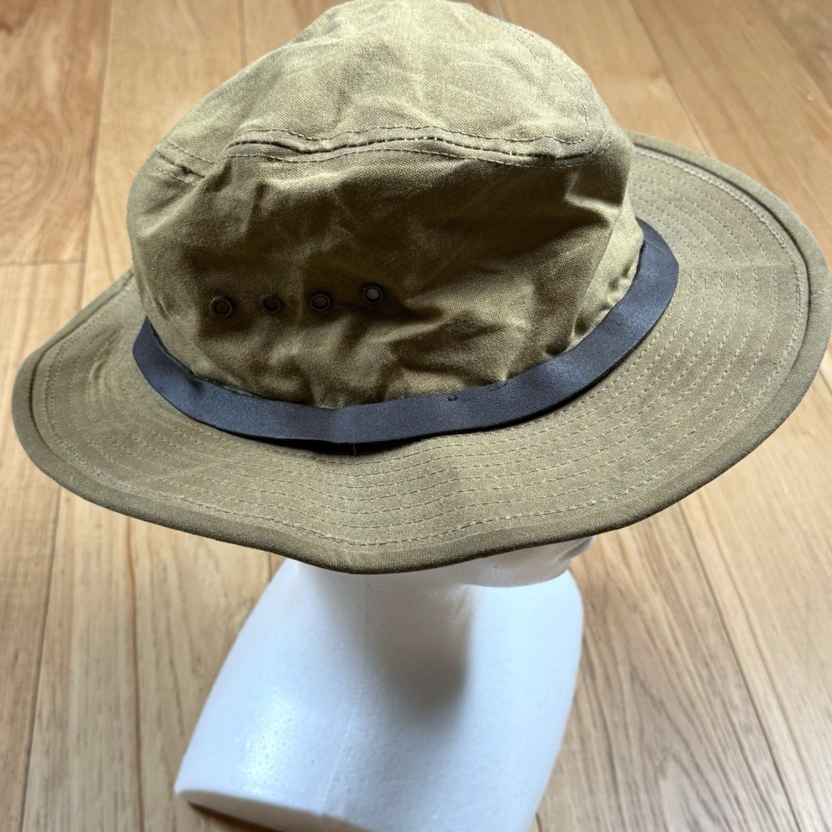 Filson VINTAGE Filson Hat Bush Tan Waxed Canvas Brimmed Earth Brown M Men Size Hat Filson Brush Style Brown Canvas Size ONE SIZE - 2 Thumbnail