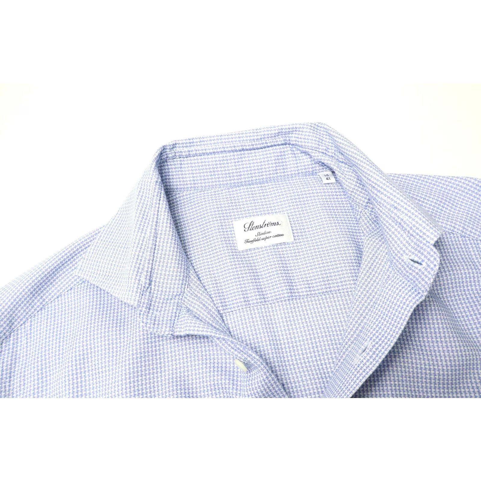Vintage STENSTROMS Shirt Slimline Light Blue Spread Collar Patterned 16 / 41 Men's Size US L / EU 52-54 / 3 - 4 Thumbnail