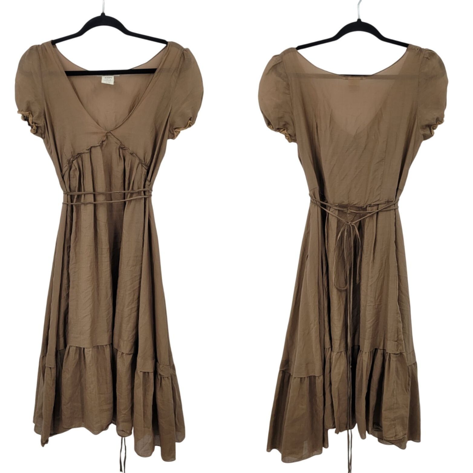 Vintage Vintage Brown Midi Peasant Dress Sz XL Silk Puff Sleeve Lett Size S / US 4 / IT 40 - 1 Thumbnail