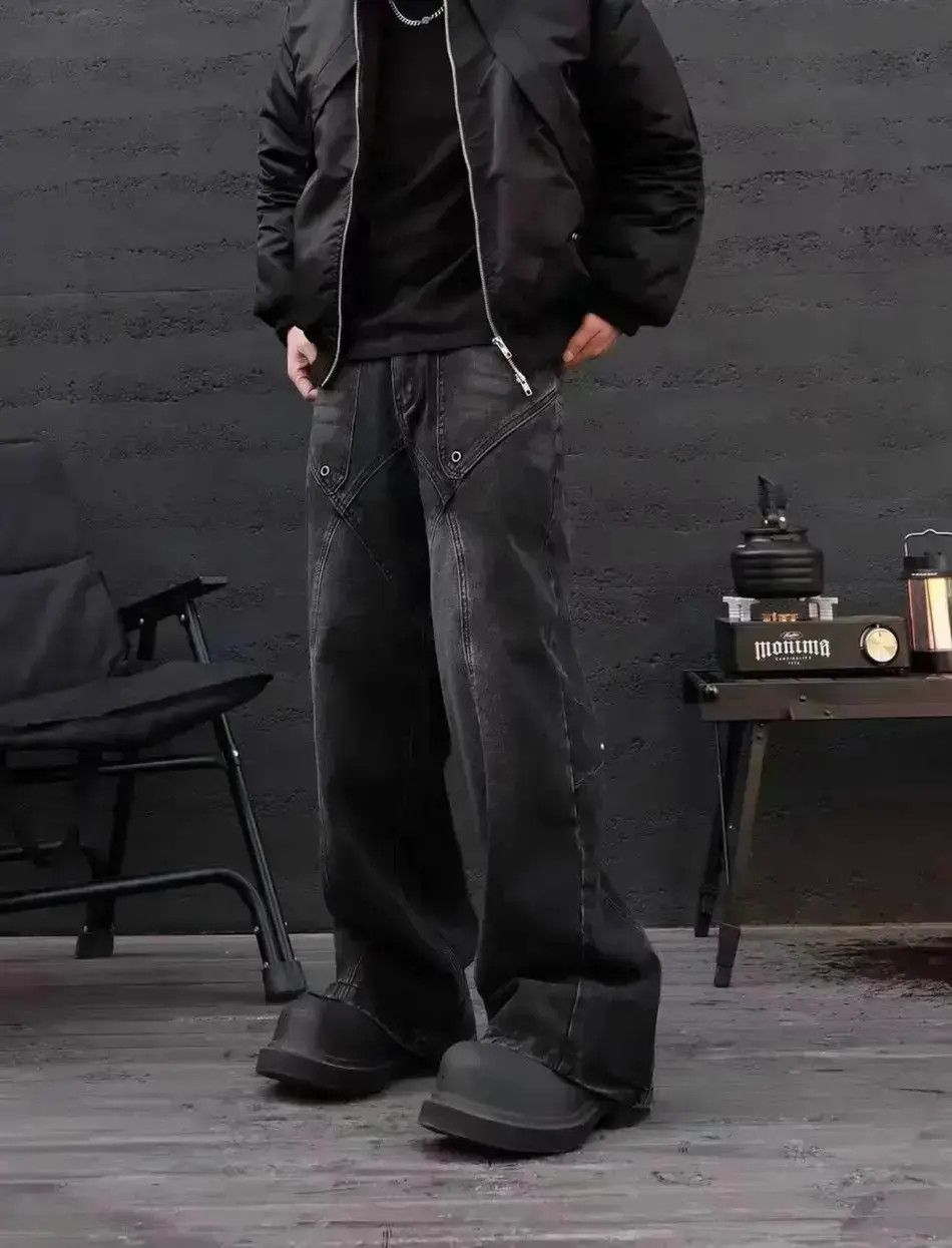 Japanese Brand Vintage black patchwork rivet wide leg jeans Size US 32 / EU 48 - 2 Thumbnail
