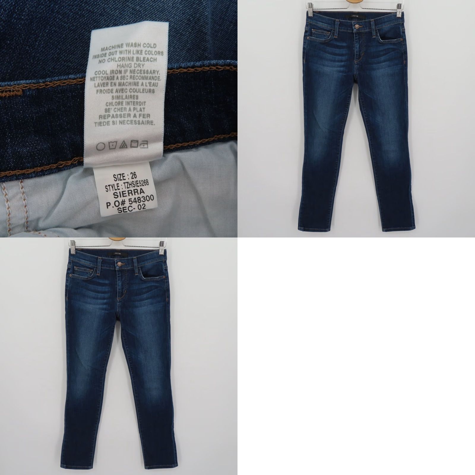 Vintage Joes Jeans Women 26 Straight Ankle Solid Dark Blue Wash Denim Pants Cotton Blend - 5-Pocket Style Regular Fit Size 26" / US 2 / IT 38 - 8 Thumbnail
