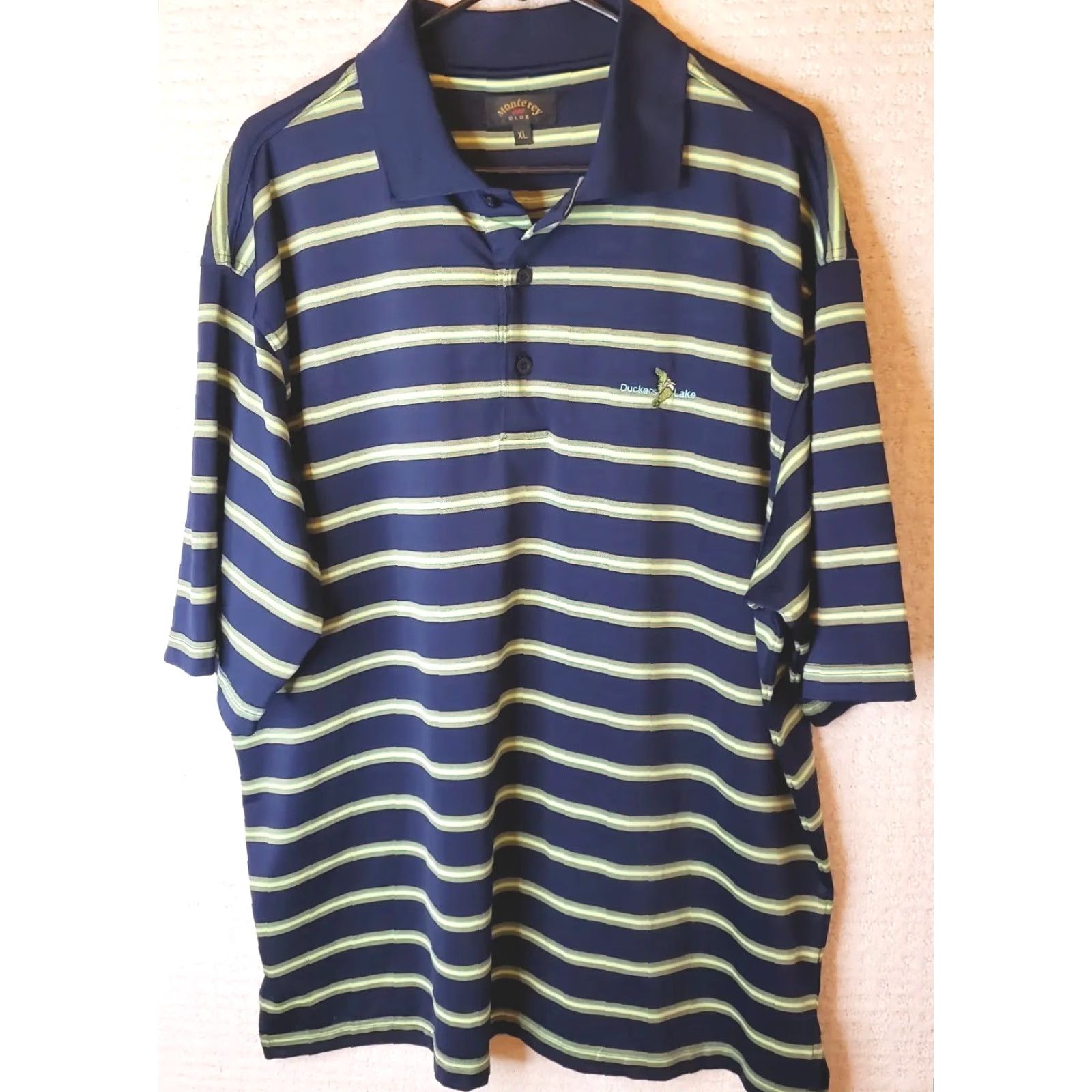 Vintage Monterey Club Polo Shirt Mens XL Blue Chartreuse Stripe Duckers Lake Golf Polo Shirt Size US XL / EU 56 / 4 - 2 Thumbnail