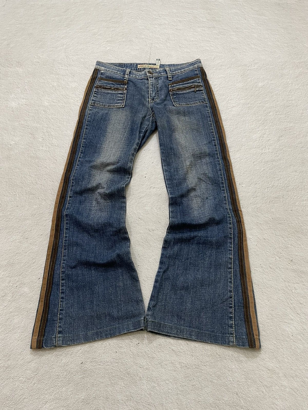 Japanese Brand 00s Diesel Flare Denim Mudwash Bootcut Jeans Side Stripe Y2K Size 28" / US 6 / IT 42 - 1 Thumbnail