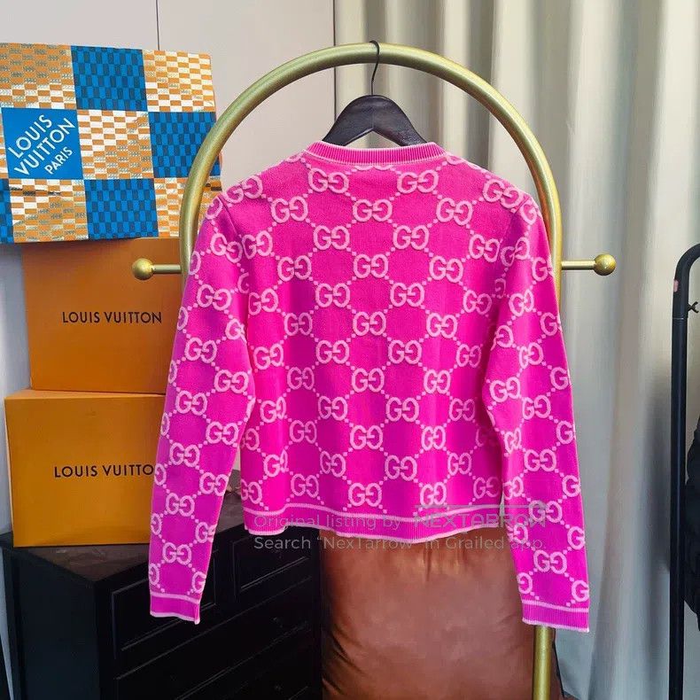 Gucci Gucci Pink full-print knitted cardigan coat Size S / US 4 / IT 40 - 3 Thumbnail