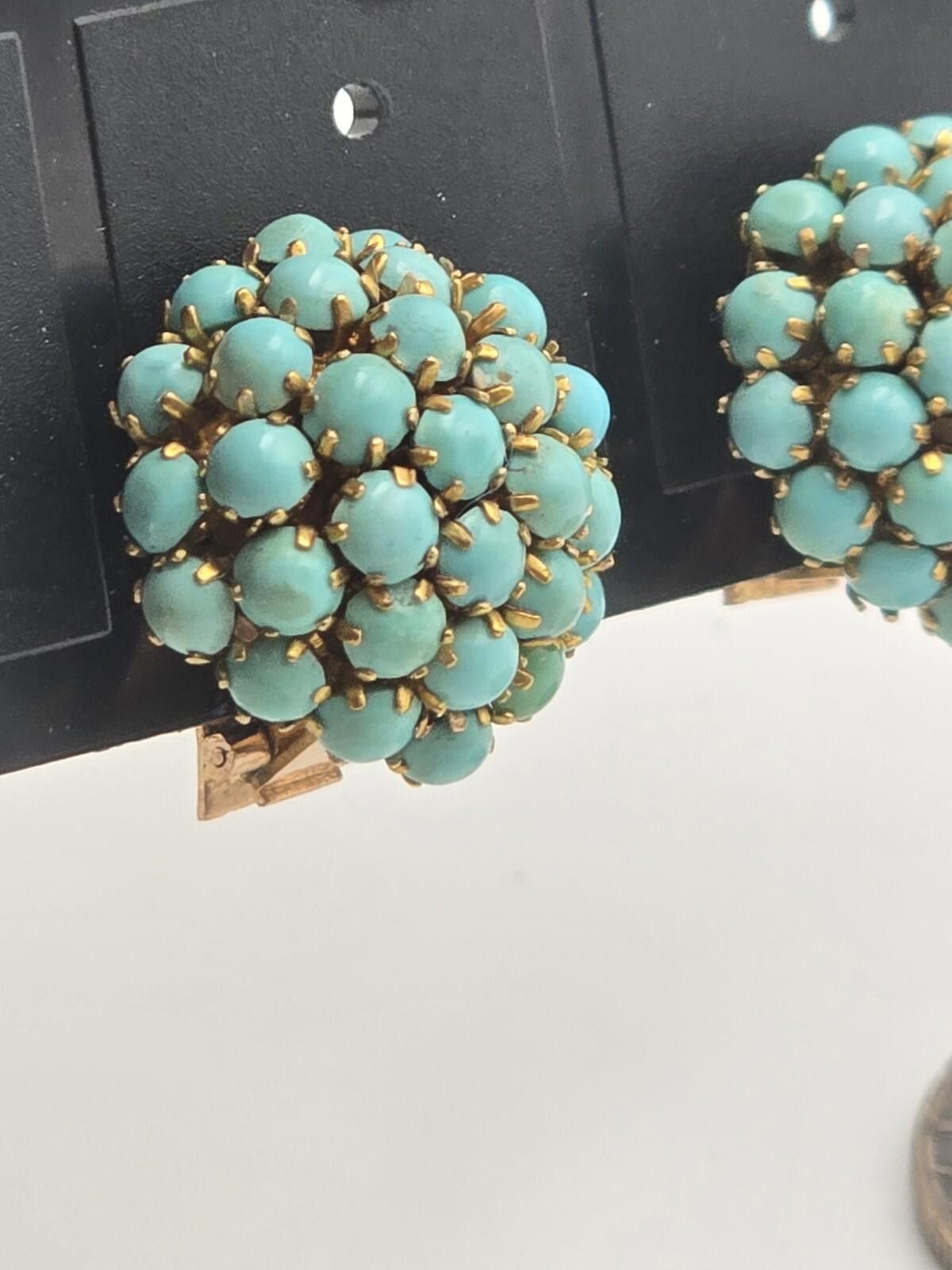 The Unbranded Brand Victorian Style 14K Gold Turquoise Cluster Earrings Size ONE SIZE - 8 Thumbnail