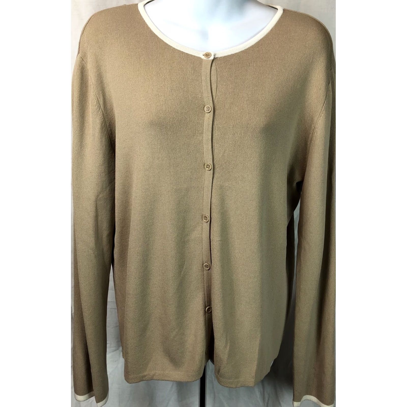 Vintage John Paul Richard Cardigan Sweater M Tan Rayon Knit Long Sleeve Cottage Boho Size M / US 6-8 / IT 42-44 - 5 Thumbnail