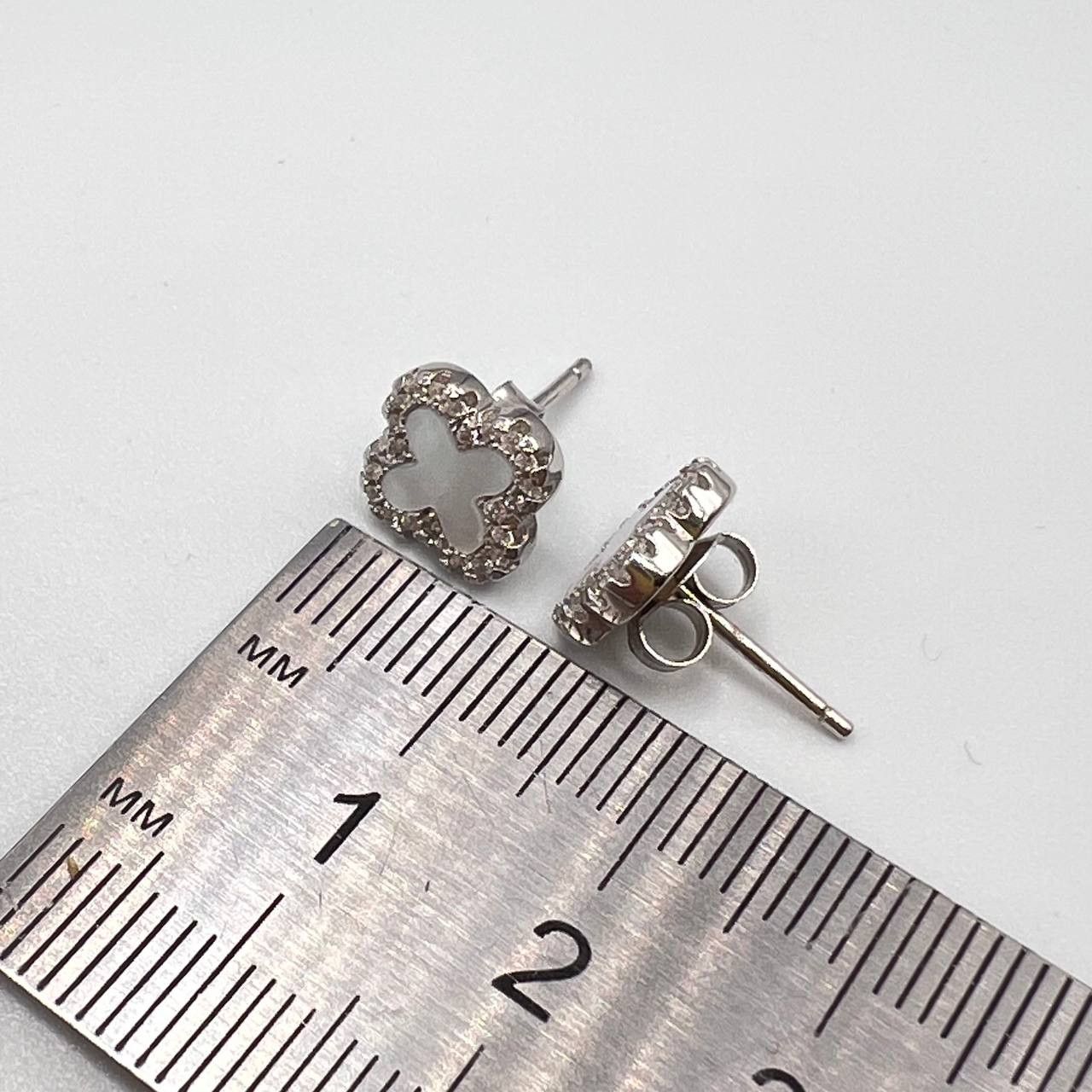 Sterling Silver × Vintage Sterling Silver 925 Stud Earrings Clover Mothe of Pearl Size ONE SIZE - 4 Thumbnail