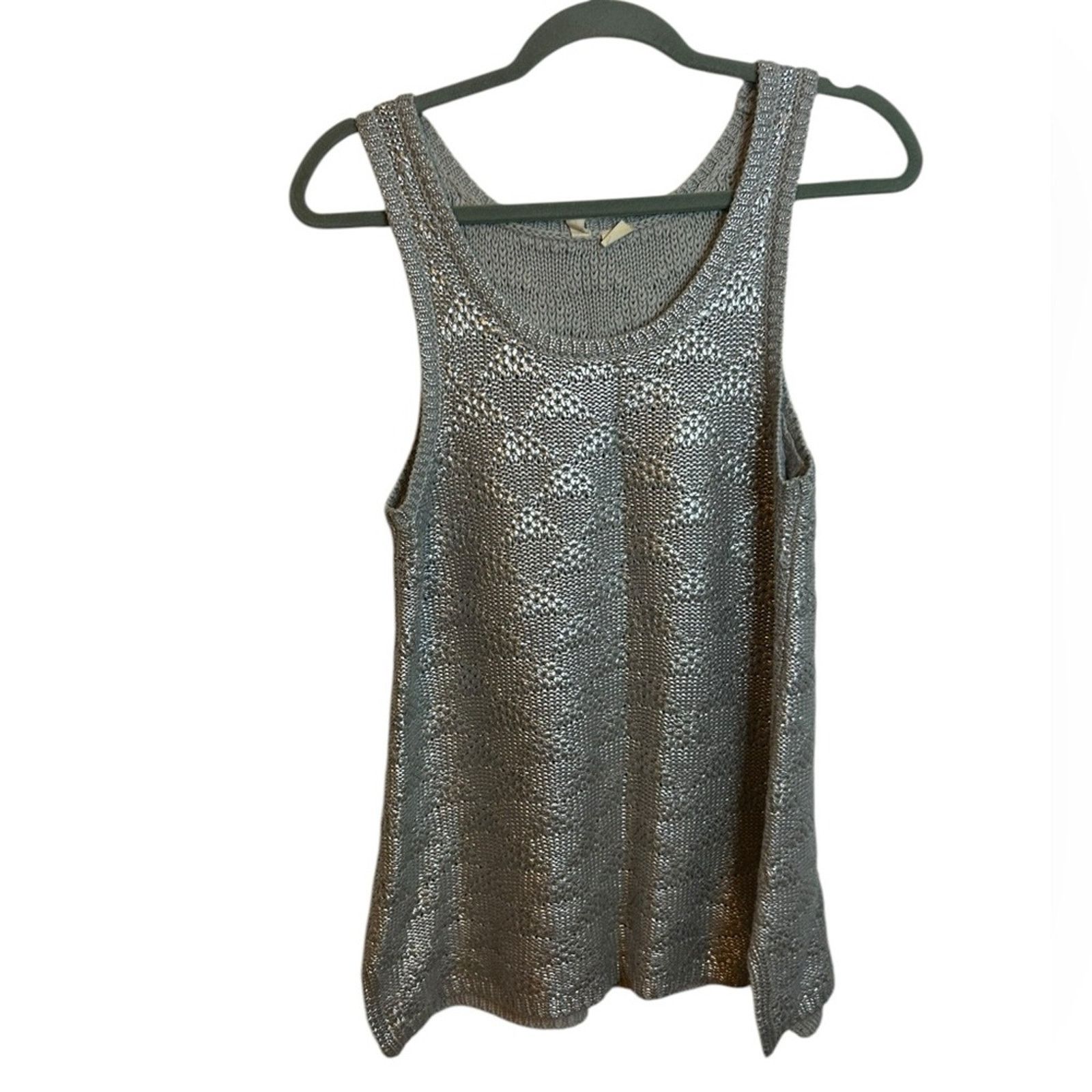 Anthropologie Moth For Anthropologie Silver Metallic Knit Sweater Tank Size M / US 6-8 / IT 42-44 - 1 Thumbnail