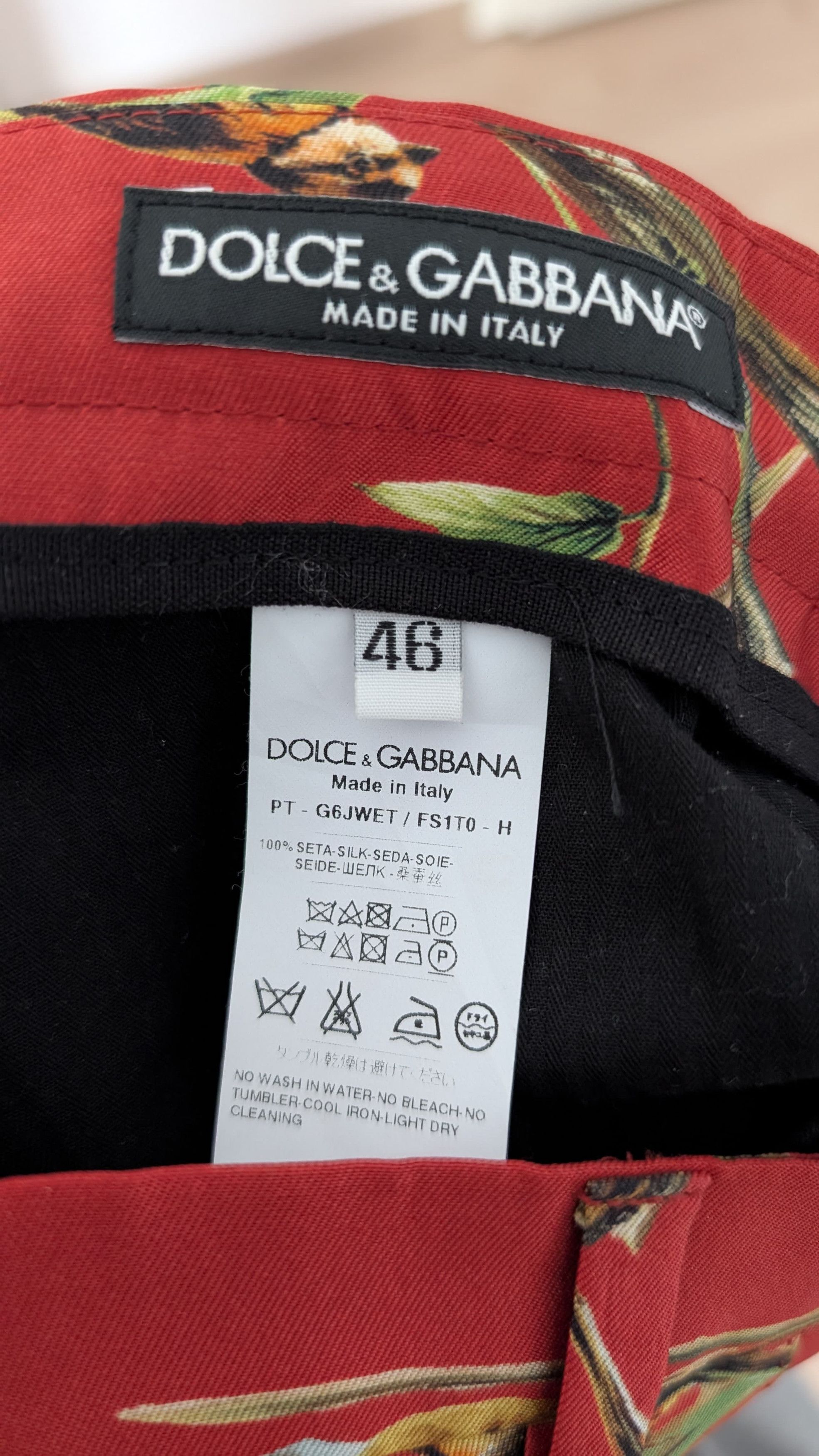 Dolce & Gabbana Dolce & Gabbana Red Silk Bird Print Formal Pants IT46 / W31 Size US 30 / EU 46 - 3 Thumbnail