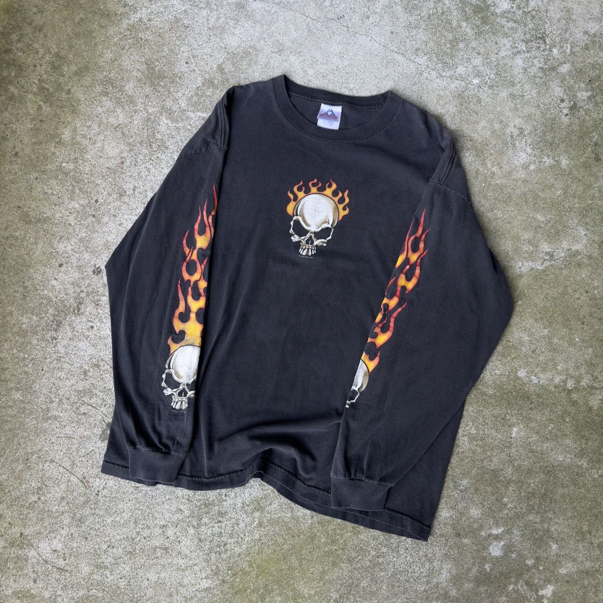 Vintage Skull Biker Flame Longsleeve Thrashed Faded ERD Grunge Biker Size US XL / EU 56 / 4 - 3 Thumbnail