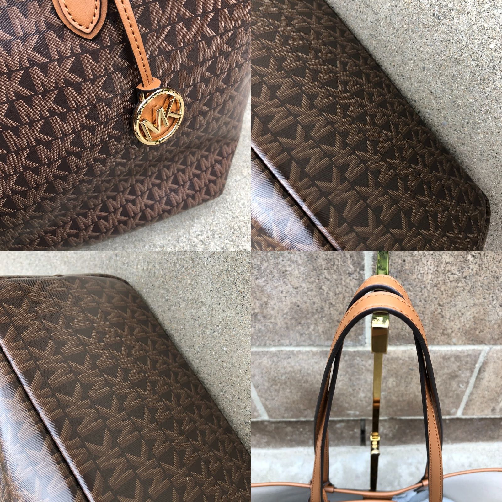 Michael Kors MICHAEL KORS Eliza Monogram Tote Bag Purse Brown East West Designer Shoulder Bag Women Large 13" W x 12" H x 5" D Canvas Leather Handle 13" (13 W) Size ONE SIZE - 8 Thumbnail