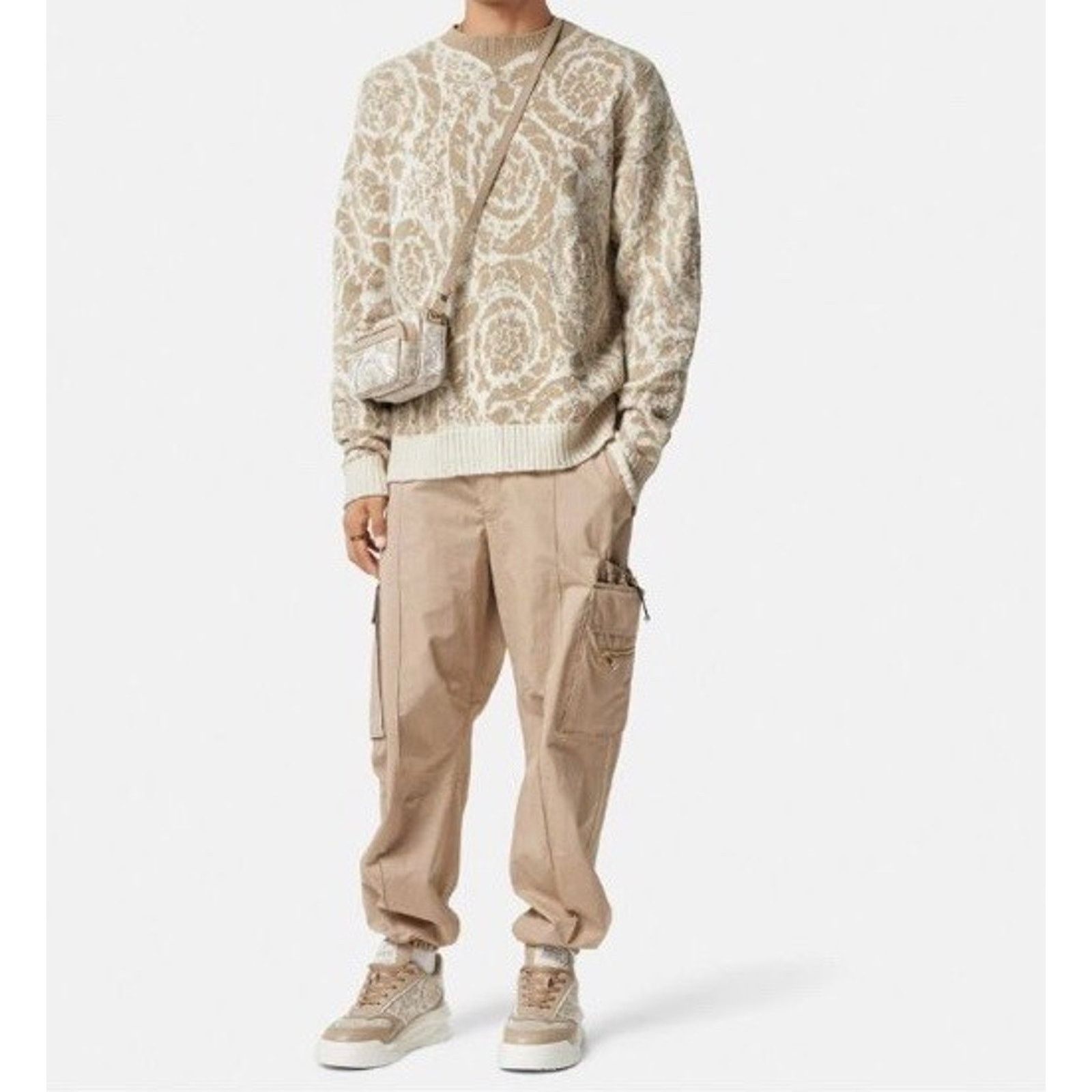 Versace Versace Barocco Wool Knit Sweater Beige 42 US 1013400 Size US L / EU 52-54 / 3 - 1 Thumbnail