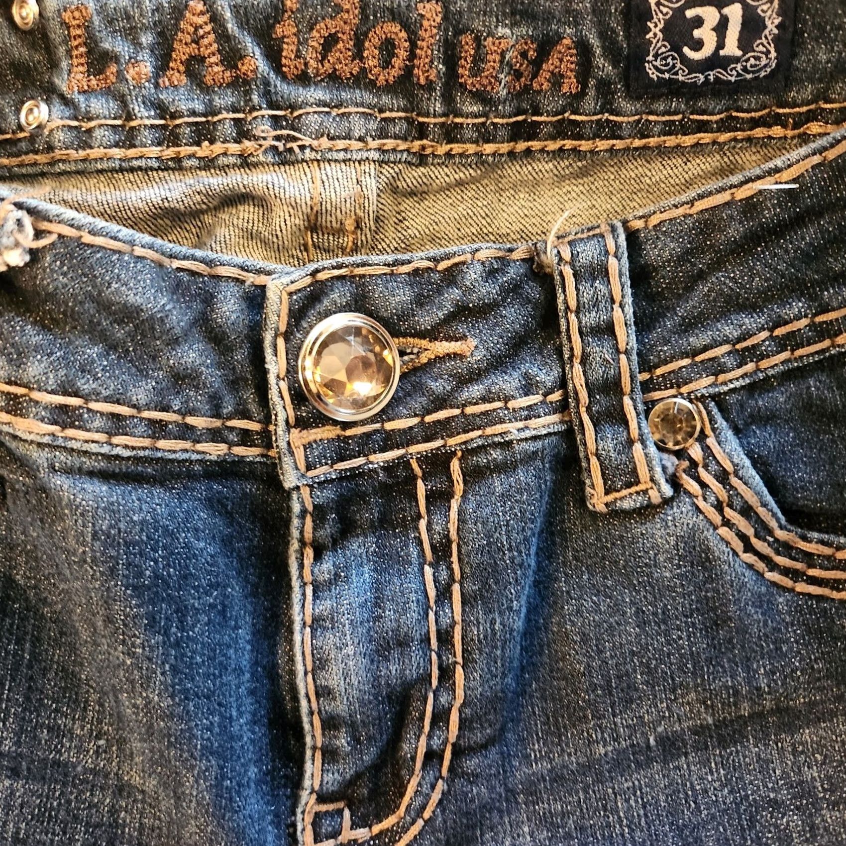 Vintage LA Idol Jeans Womens Size 9 Blue Bootcut 31 27 W 31 L 27 Thick Stitch Flair Size 30" / US 8 / IT 44 - 4 Thumbnail
