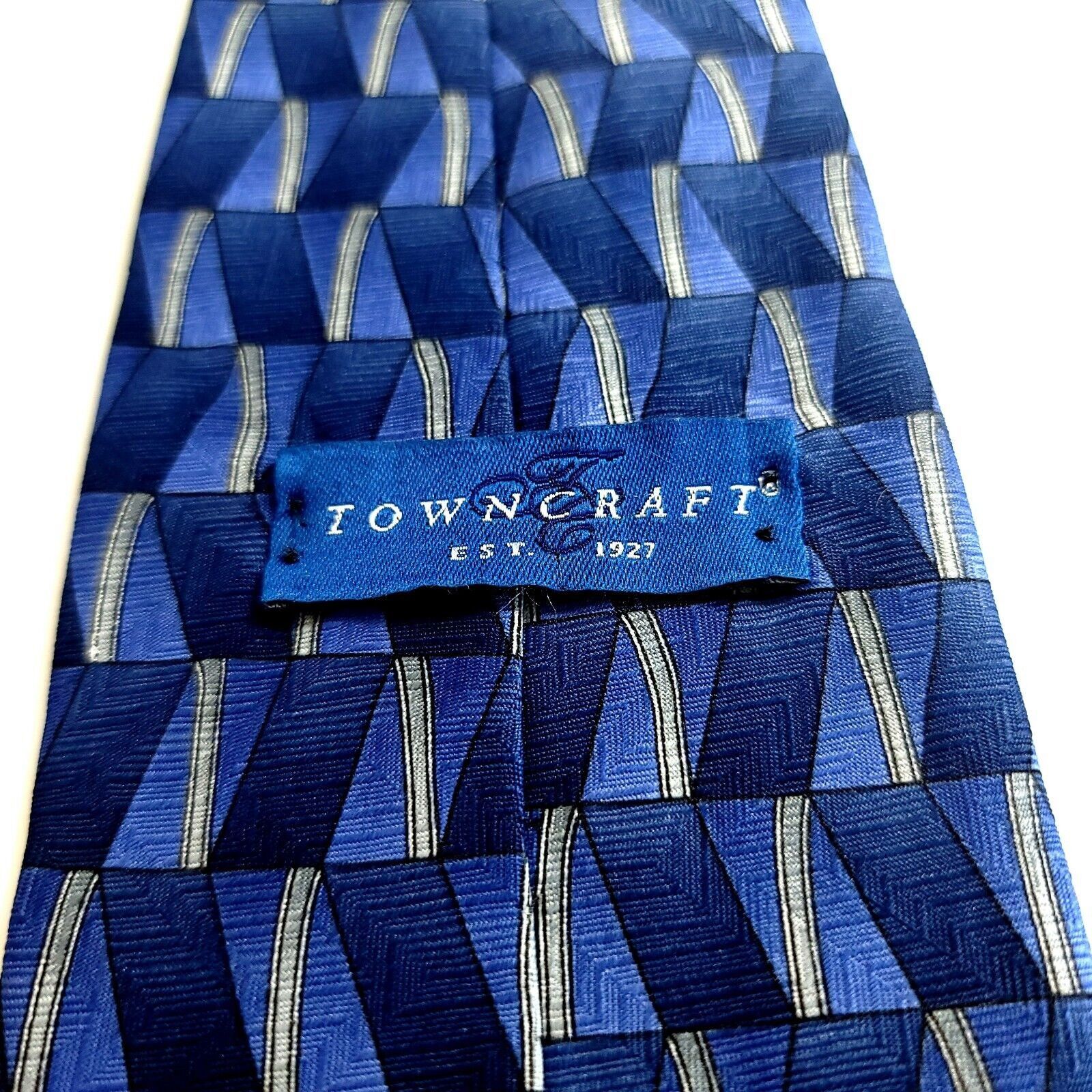 Towncraft Towncraft Blue Geometric Abstract Print Wide Polyester Tie Size ONE SIZE - 3 Thumbnail