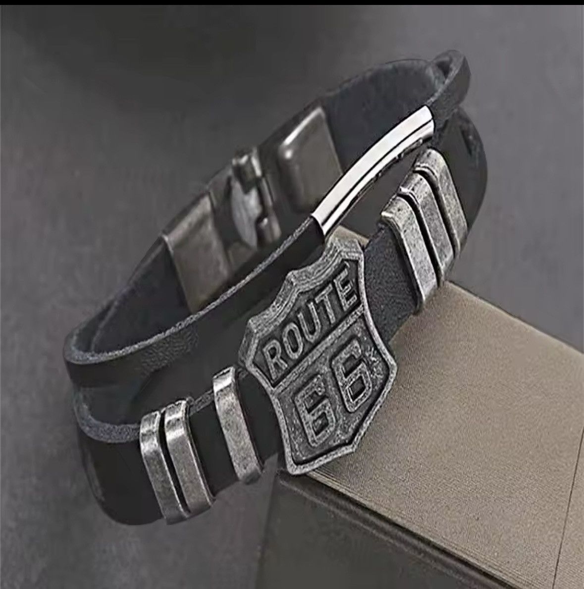 Designer Route 66 retro leather bracelet Size ONE SIZE - 3 Thumbnail
