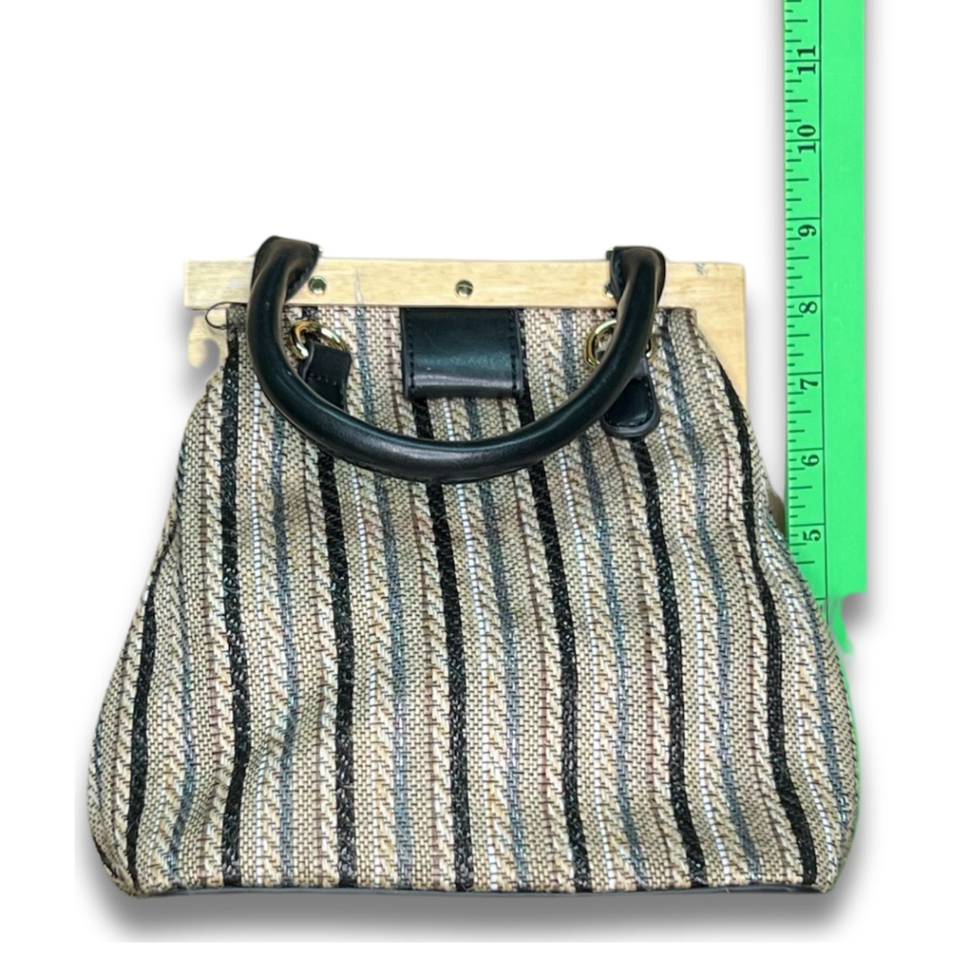 Other Street Level Striped Woven Fabric Handbag With Black & Wood Size ONE SIZE - 9 Thumbnail