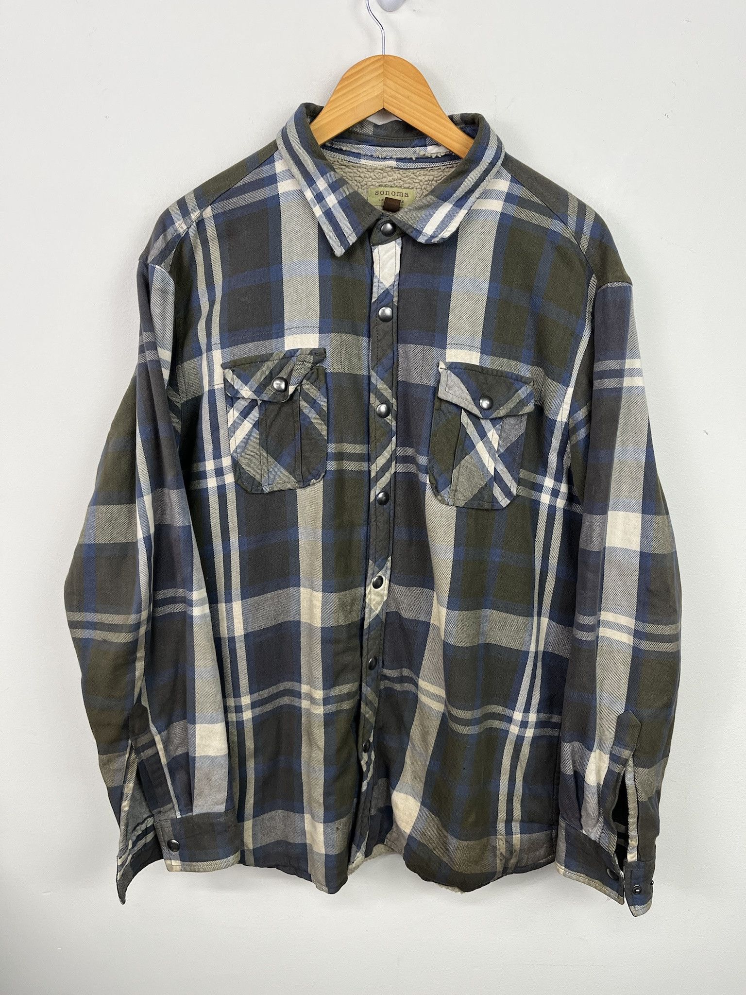 Flannel × Vintage Vintage Sonoma Olive Check Fleece Lined Flannel Size L Size US L / EU 52-54 / 3 - 1 Thumbnail
