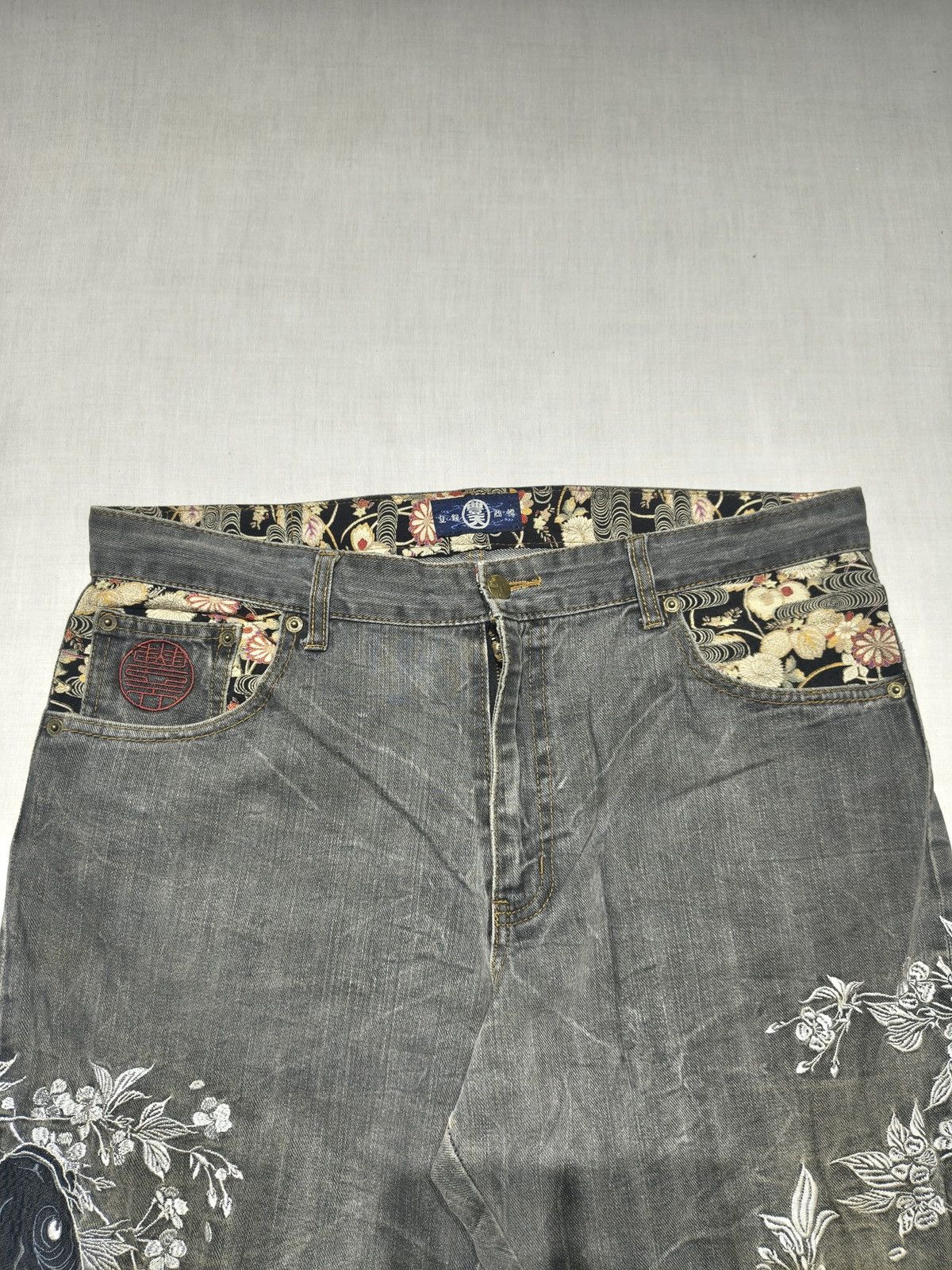 Japanese Brand CRAZY EMBROIDERY ALL OVER LUCKY KOI FISH JEANS 🐟🇯🇵(015) Size US 36 / EU 52 - 15 Thumbnail