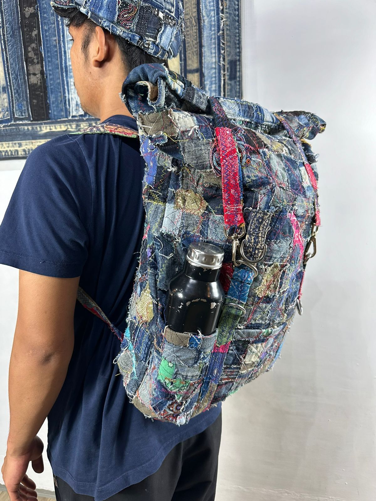 Other Custom Made Denim Paisley Patchwork Roll Top Backpack Size ONE SIZE - 6 Thumbnail