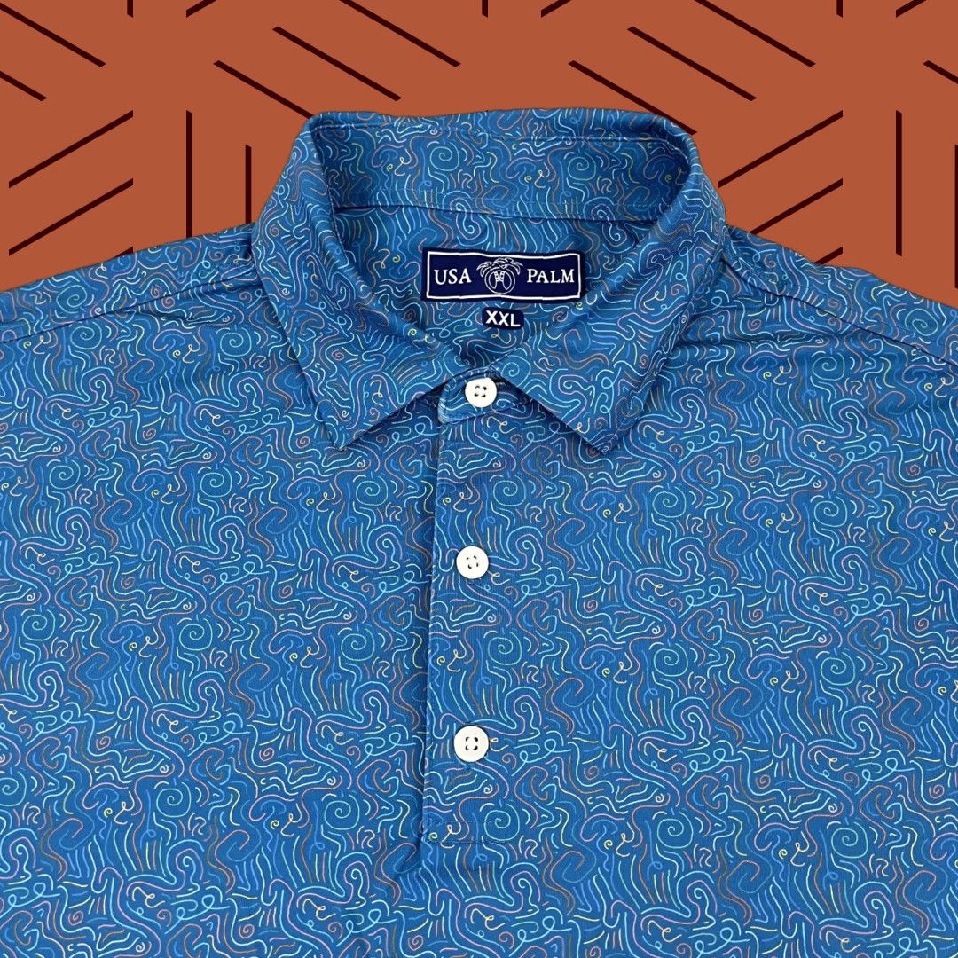 Vintage USA PALM Shirt Mens 2XL Blue Abstract Loud Unique Fun Golf Performance Size US XXL / EU 58 / 5 - 1 Thumbnail