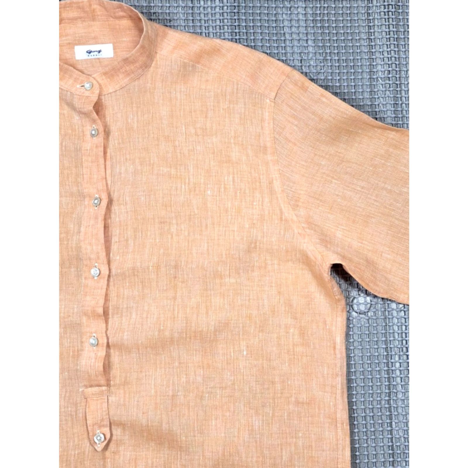 Vintage giangi napoli Top Women Button-Up Shirt Long Sleeve Linen Blouse Orange Band Collar 46 Italy Size L / US 10 / IT 46 - 6 Thumbnail
