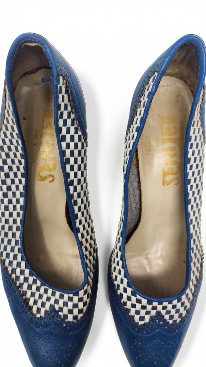 Other Latinas Vintage 80s Checkered Brogue Pumps Block Heel Sz 8.5 Size US 8.5 / IT 38.5 - 7 Thumbnail