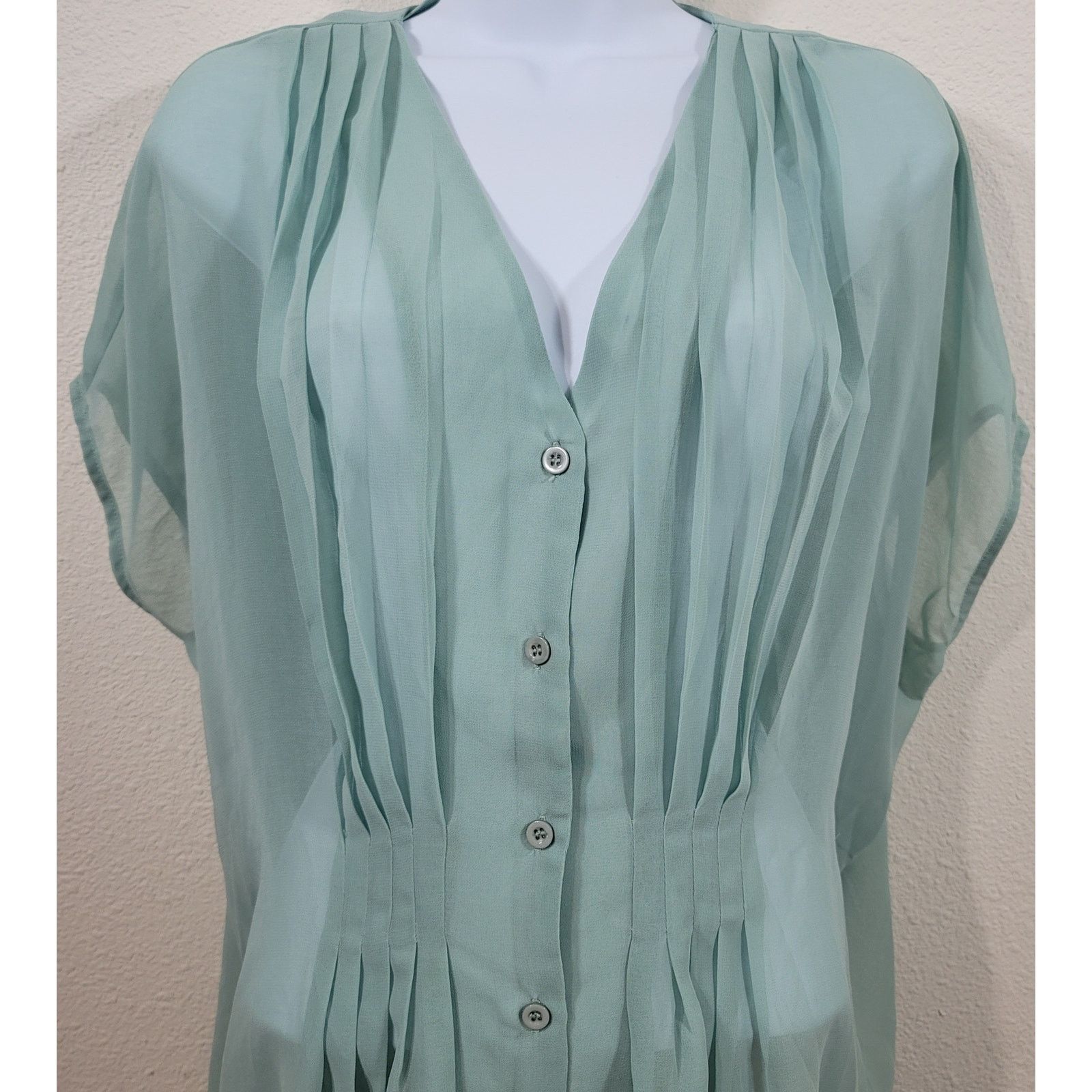 Other Abito Light Green Sheer Pleated Batwing Button Up Top XL Size XL / US 12-14 / IT 48-50 - 6 Thumbnail