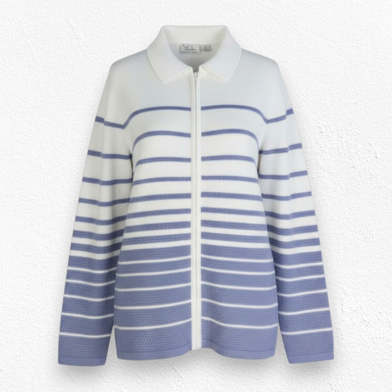 Vintage Y2K Periwinkle White Striped Zip Up Sweater Size 14W Size XL / US 12-14 / IT 48-50 - 1 Thumbnail