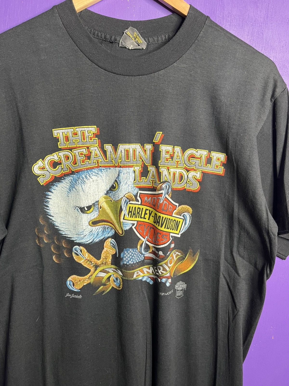 Harley Davidson × Vintage Vintage 80s Harley Davidson screaming eagle lands t-shirt Size US L / EU 52-54 / 3 - 3 Thumbnail