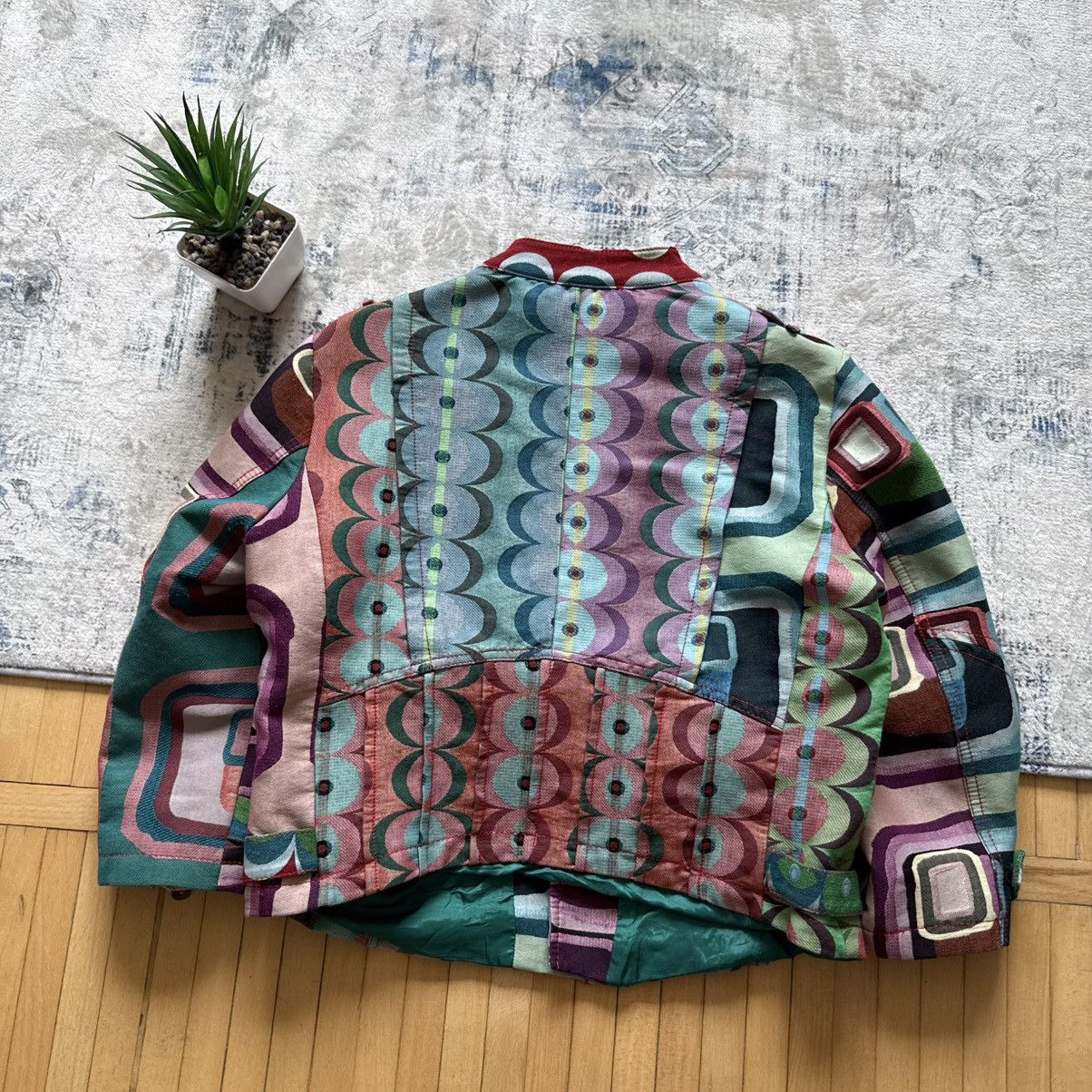 If Six Was Nine 📌 Crazy Desigual Asymmetrical Zip Patchwork Cropped Jacket Size M / US 6-8 / IT 42-44 - 12 Thumbnail
