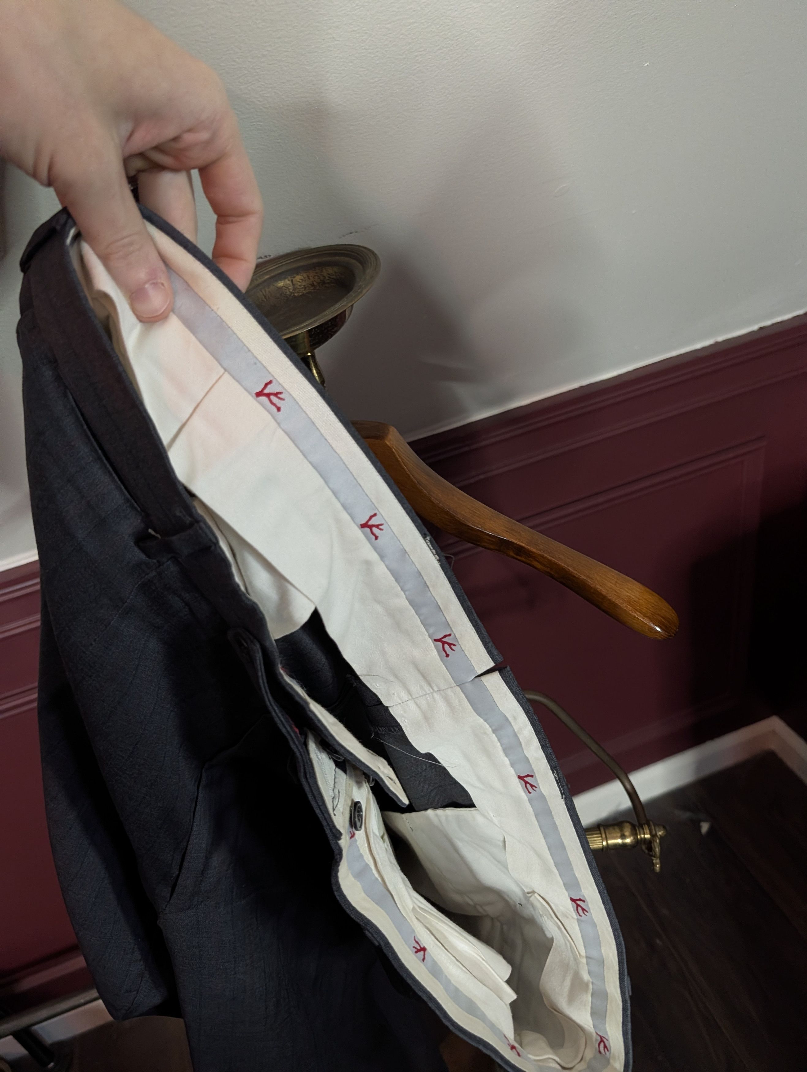 Isaia Timeless 140s wool pinstriped logo embroidery cuff pants Size US 40 / EU 56 - 13 Thumbnail