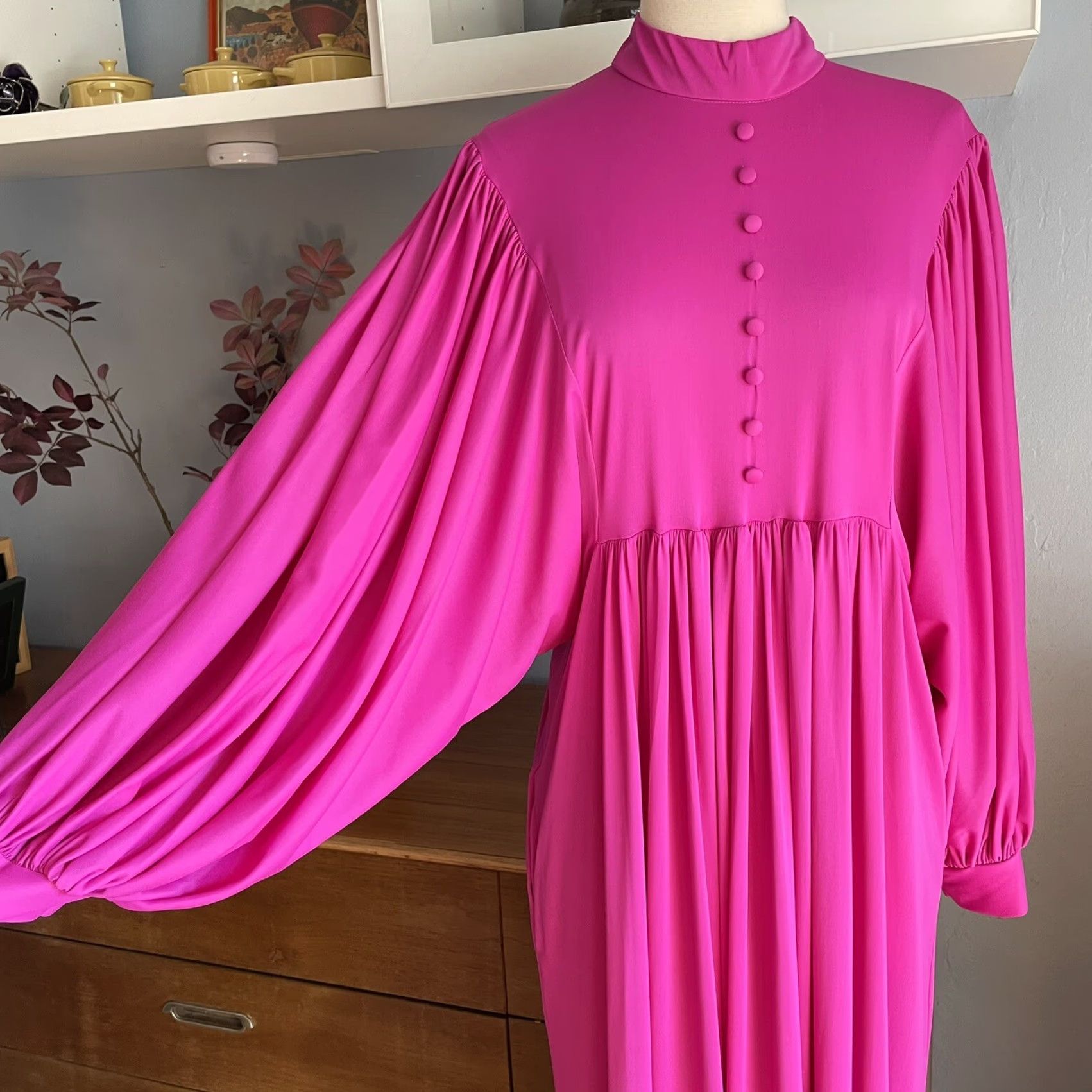 Vintage VTG Montgomery Ward Pink Maxi Dress Boho Retro House Dress M/L 70s Bohemian Nylon 55” Back Zipper Mens? (no) Size M / US 6-8 / IT 42-44 - 8 Thumbnail
