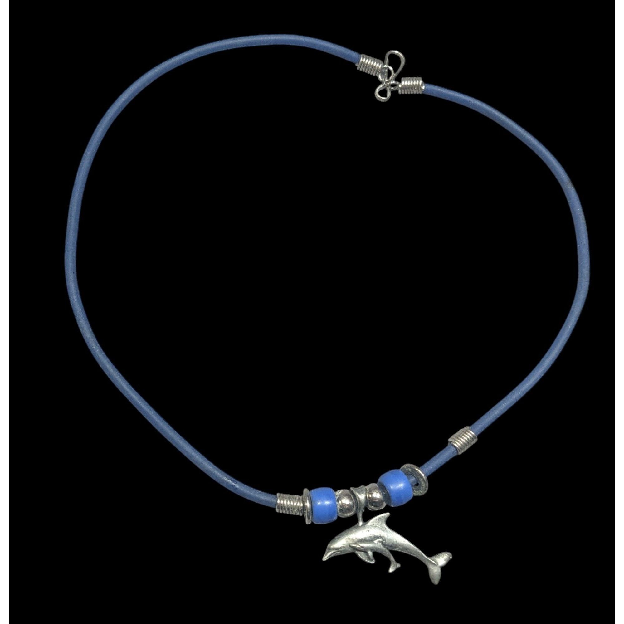 Other Vintage 90s Dolphin Necklace Silver Tone On Blue Rubbery Cor Size ONE SIZE - 1 Thumbnail