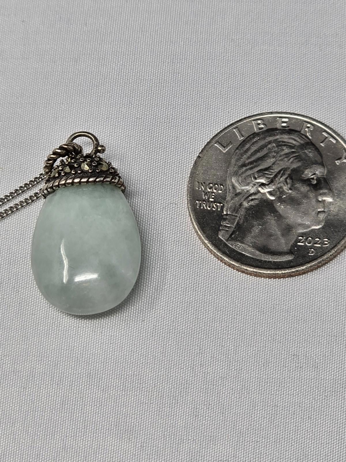The Unbranded Brand Sterling Silver Necklace w/ Pale Green Jadeite Pendant – 18" Size ONE SIZE - 5 Thumbnail